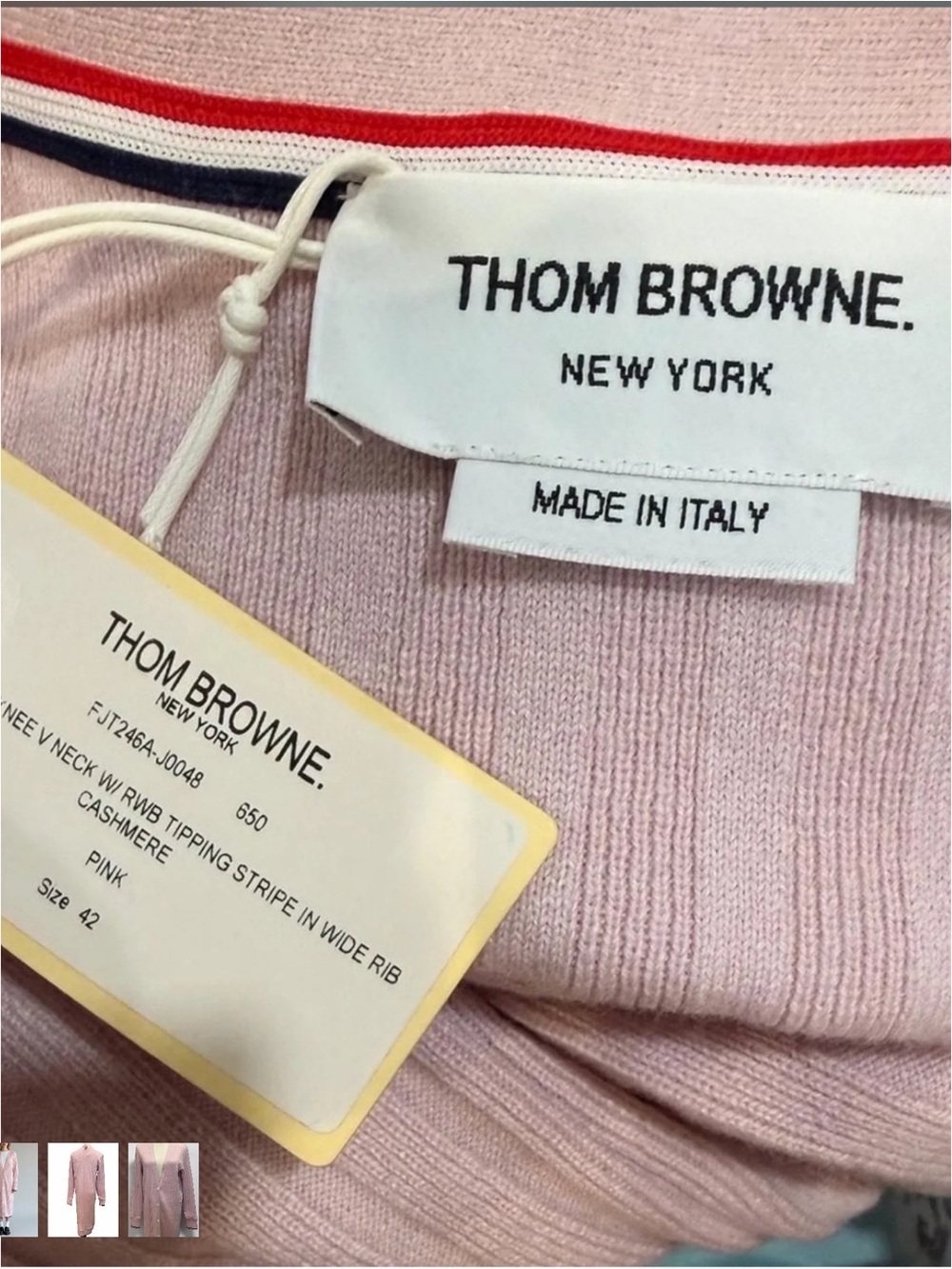 Thom Browne Ribbed Long Button-Front Robe Cardigan in Pale Pink - Picture 2 of 7